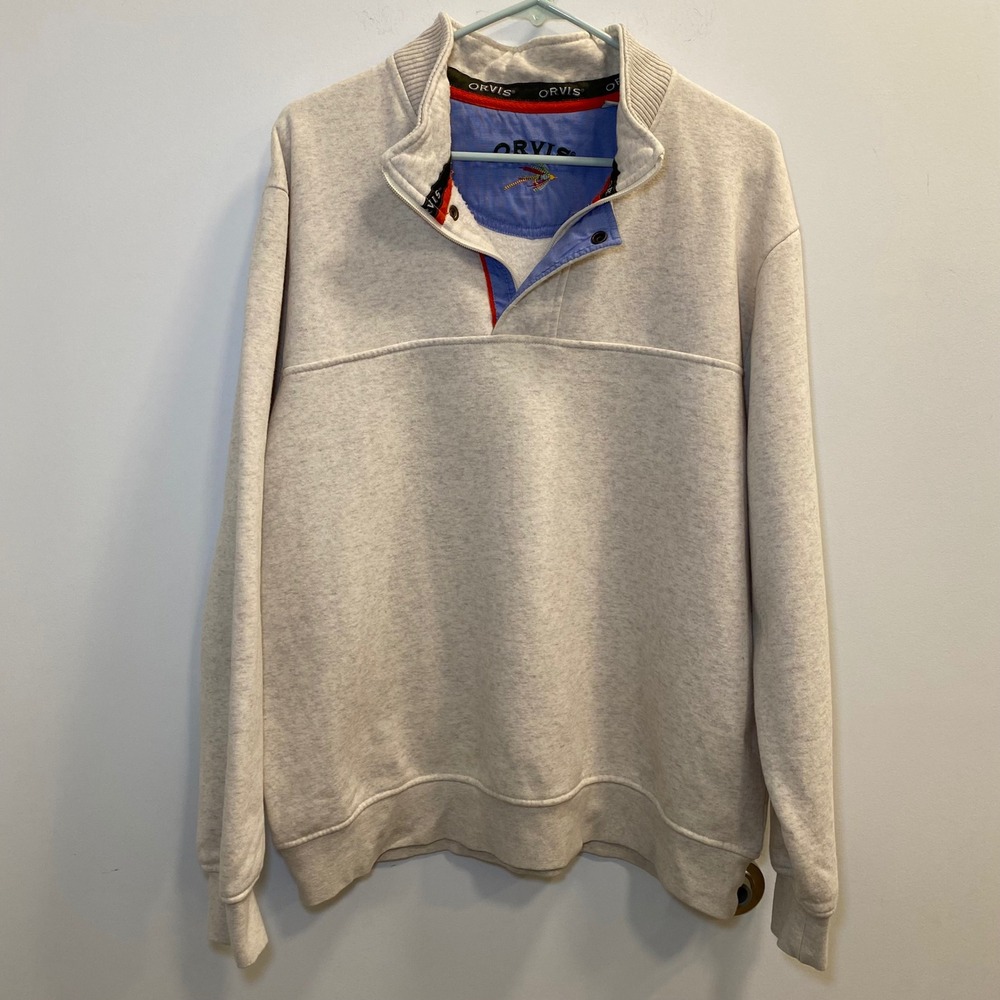 Orvis M Pullover Large Oatmeal Heather Quarter Snap Zip Fleece Outdoor Gorpcore